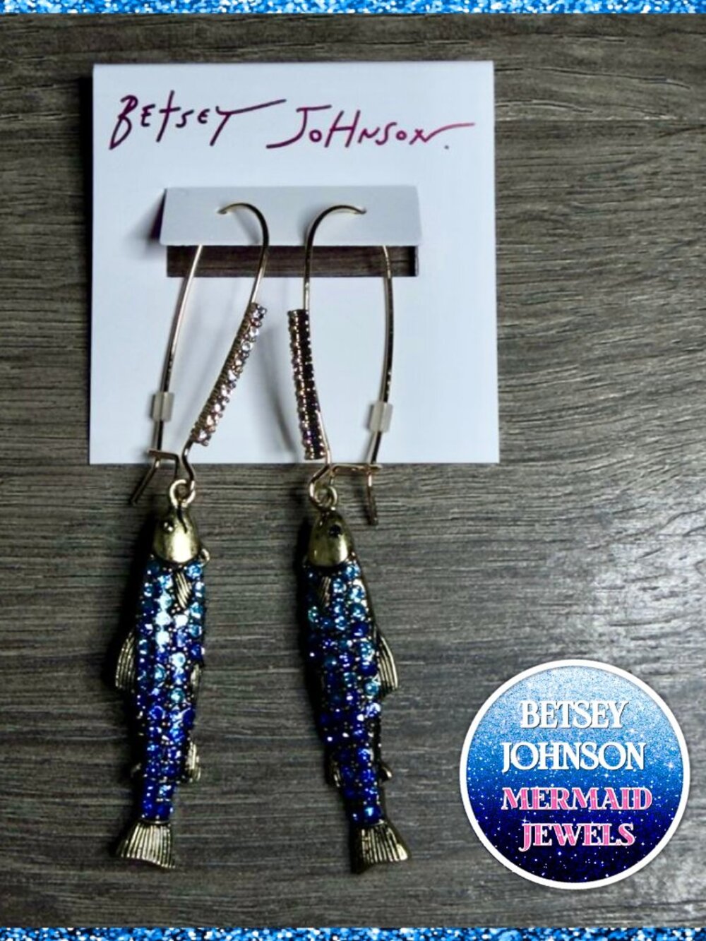 Betsey Johnson Sardine Earrings Mermaid Jewel Crystal Fish Drop Dangle NWT